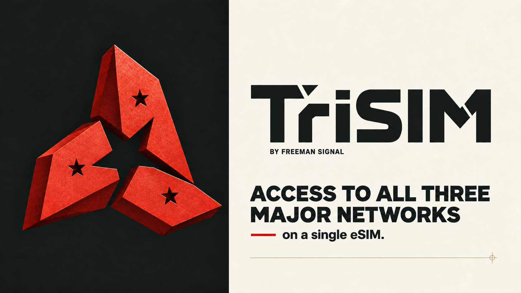 TriSIM by Freeman Signal. Access to all three major networks on a single eSIM. Three red facets with Tennessee-inspired stars.